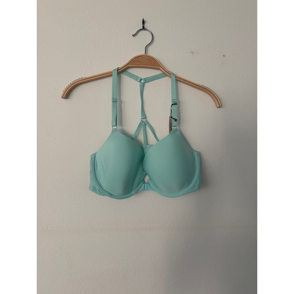 Victoria's Secret Lined Demi Bra 34D Mint Green Strappy Racerback Front Close